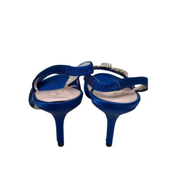 New KATE SPADE Womens Blue Jeweled Bow Satin Slingback Heels Sandals Size 8 B - Picture 7 of 8